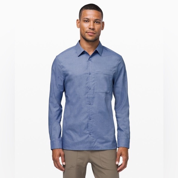 NEW‎ Lululemon Masons Peak Long Sleeve Shirt Heathered Tempest Blue L - Picture 1 of 6